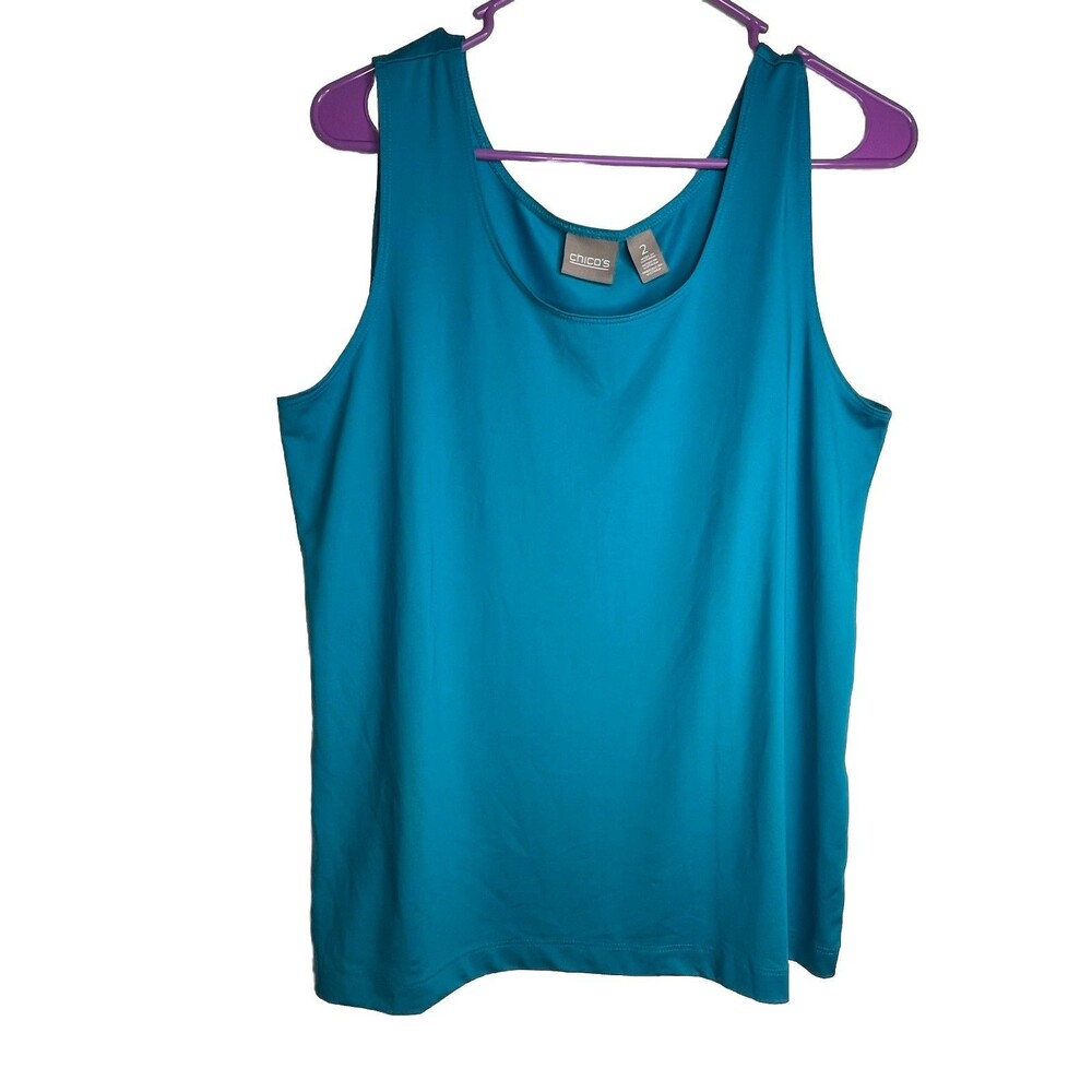 Chicos Tropical Blue Tank Shell Layering Knit Top Blouse sz 2 / L (15)
